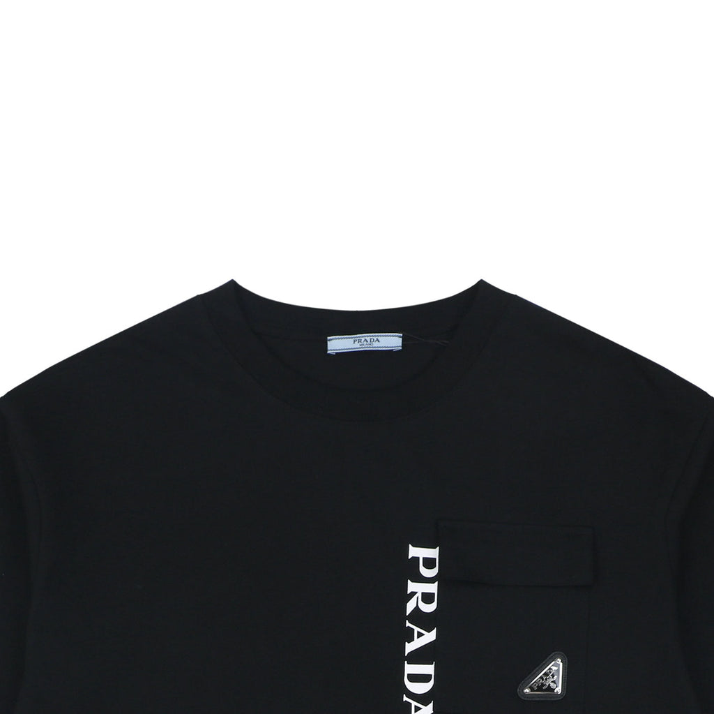 Prada Vertical Letter Triangle Logo Short Sleeve Tee — Black