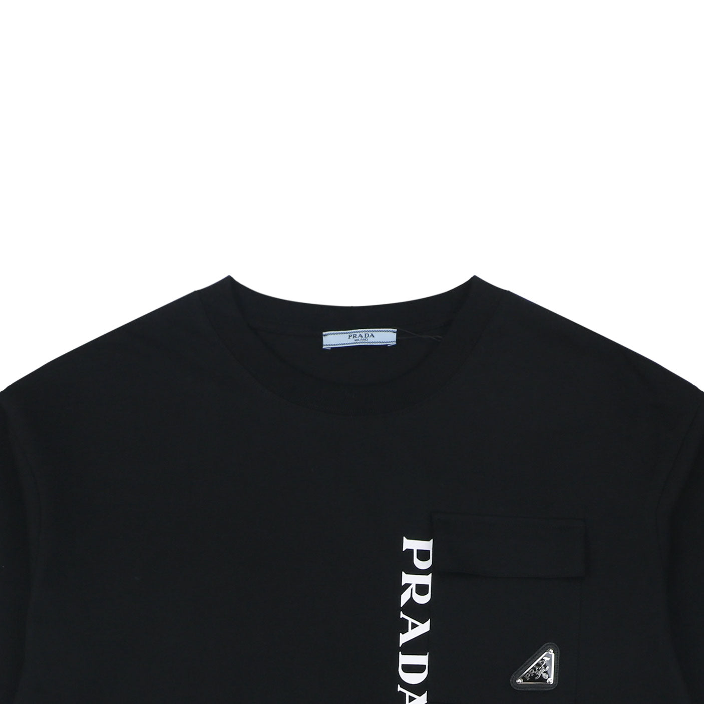 Prada Vertical Letter Triangle Logo Short Sleeve Tee — Black