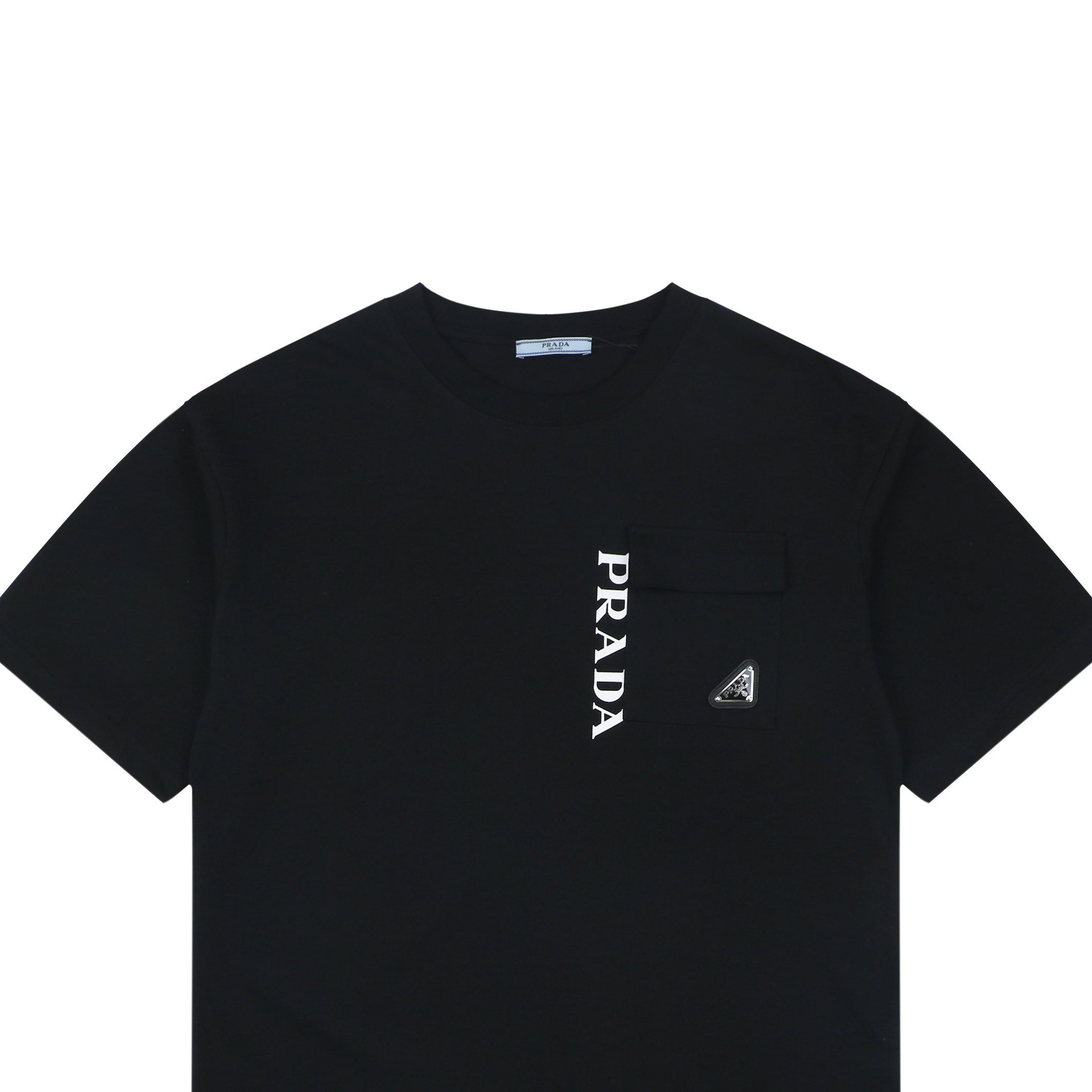 Prada Vertical Letter Triangle Logo Short Sleeve Tee — Black