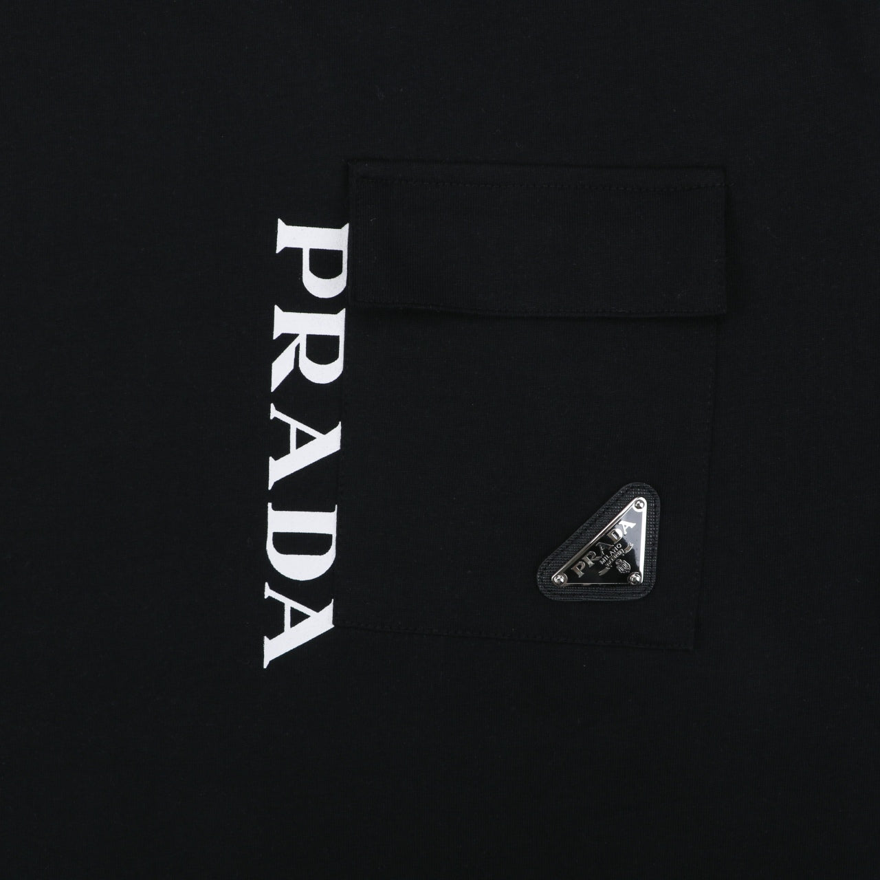 Prada Vertical Letter Triangle Logo Short Sleeve Tee — Black