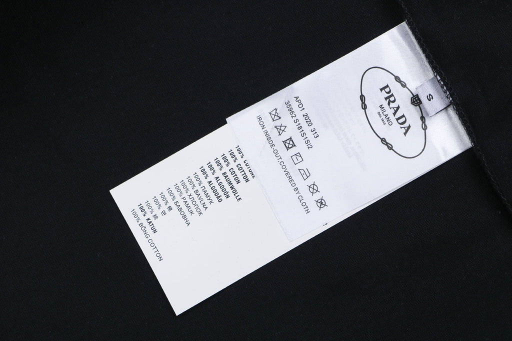 Prada Vertical Letter Triangle Logo Short Sleeve Tee — Black