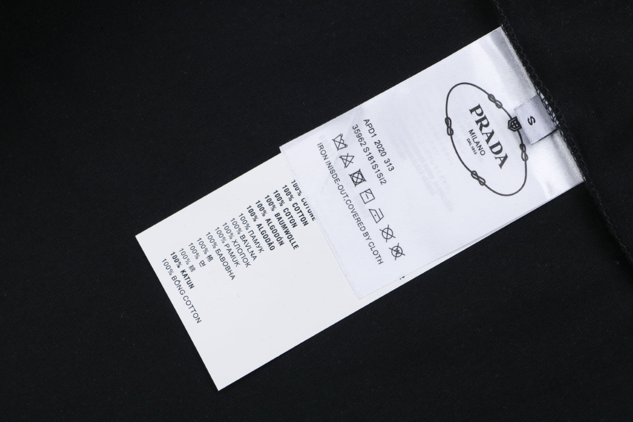 Prada Vertical Letter Triangle Logo Short Sleeve Tee — Black