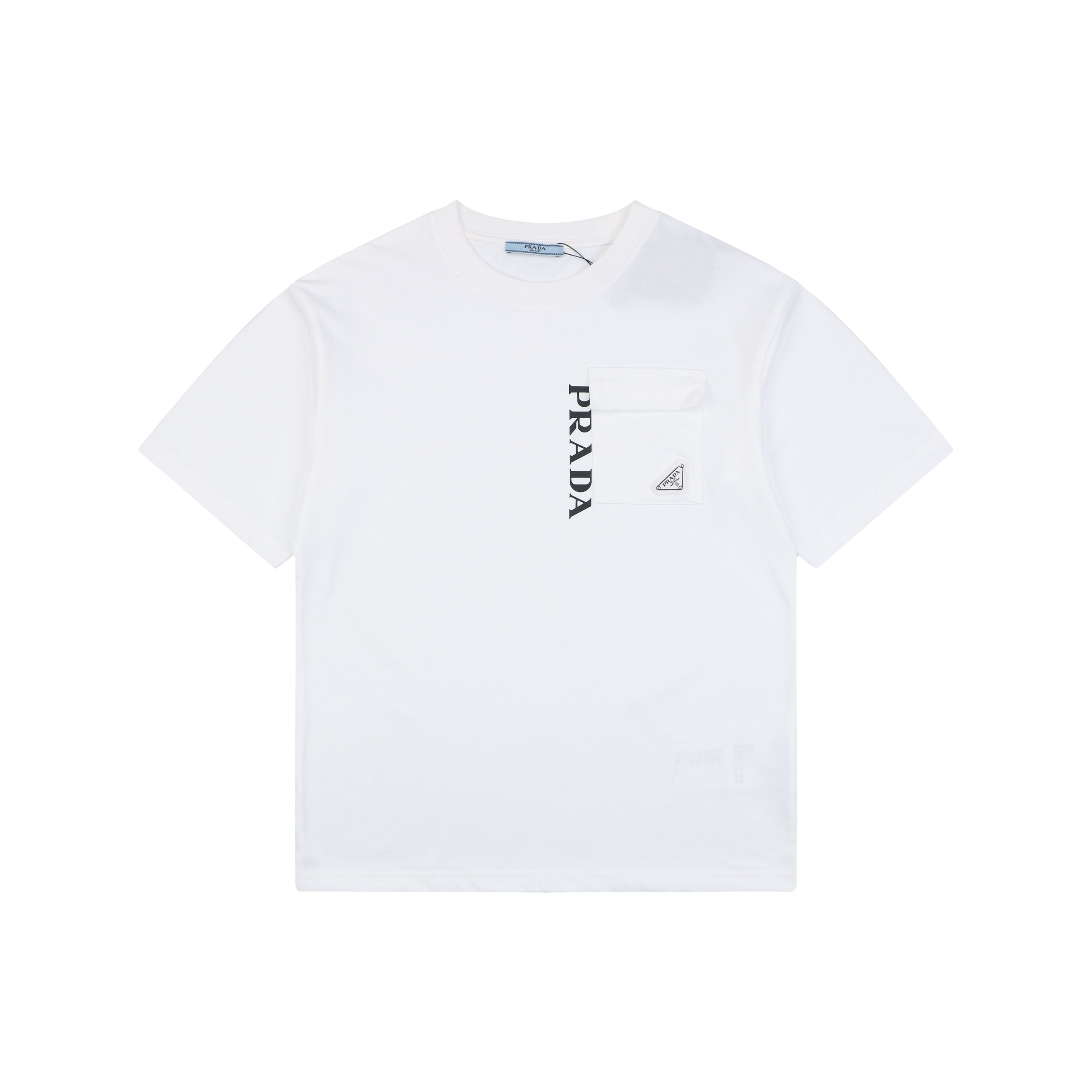Prada Vertical Letter Triangle Logo Short Sleeve Tee — White