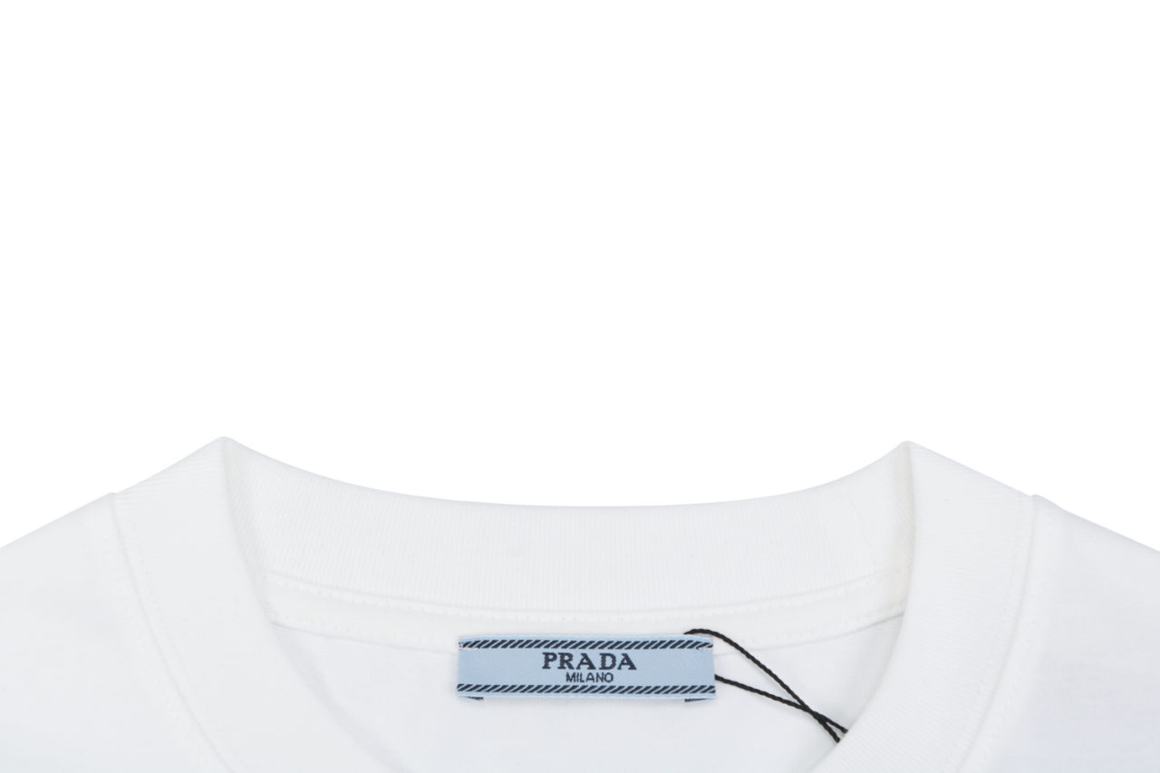 Prada Vertical Letter Triangle Logo Short Sleeve Tee — White