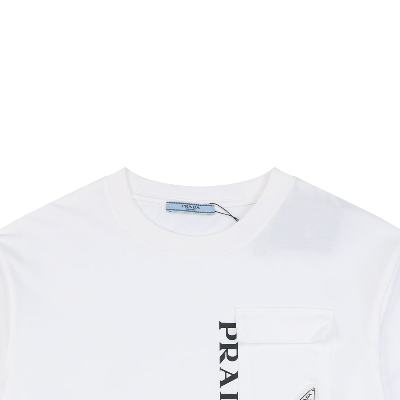 Prada Vertical Letter Triangle Logo Short Sleeve Tee — White