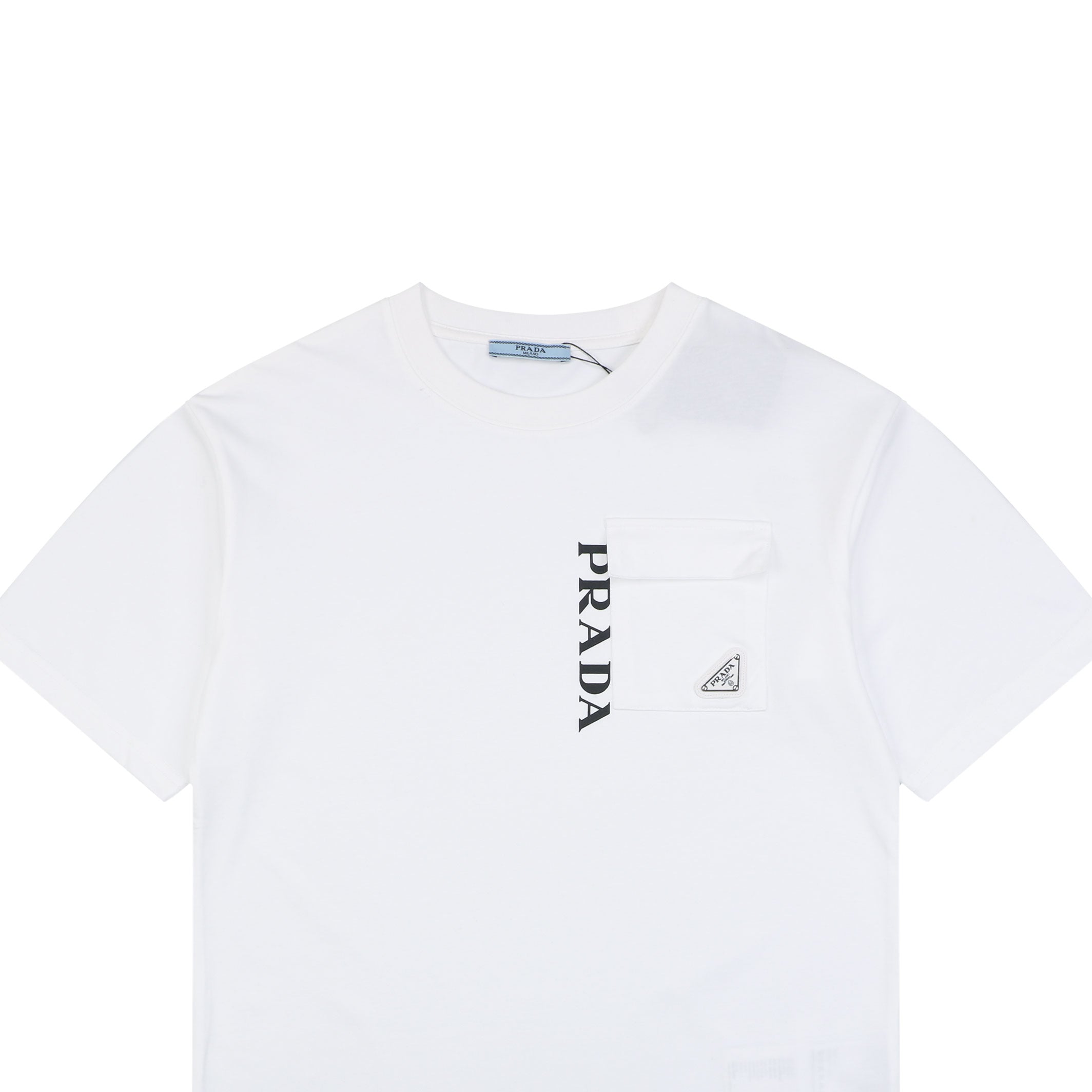 Prada Vertical Letter Triangle Logo Short Sleeve Tee — White