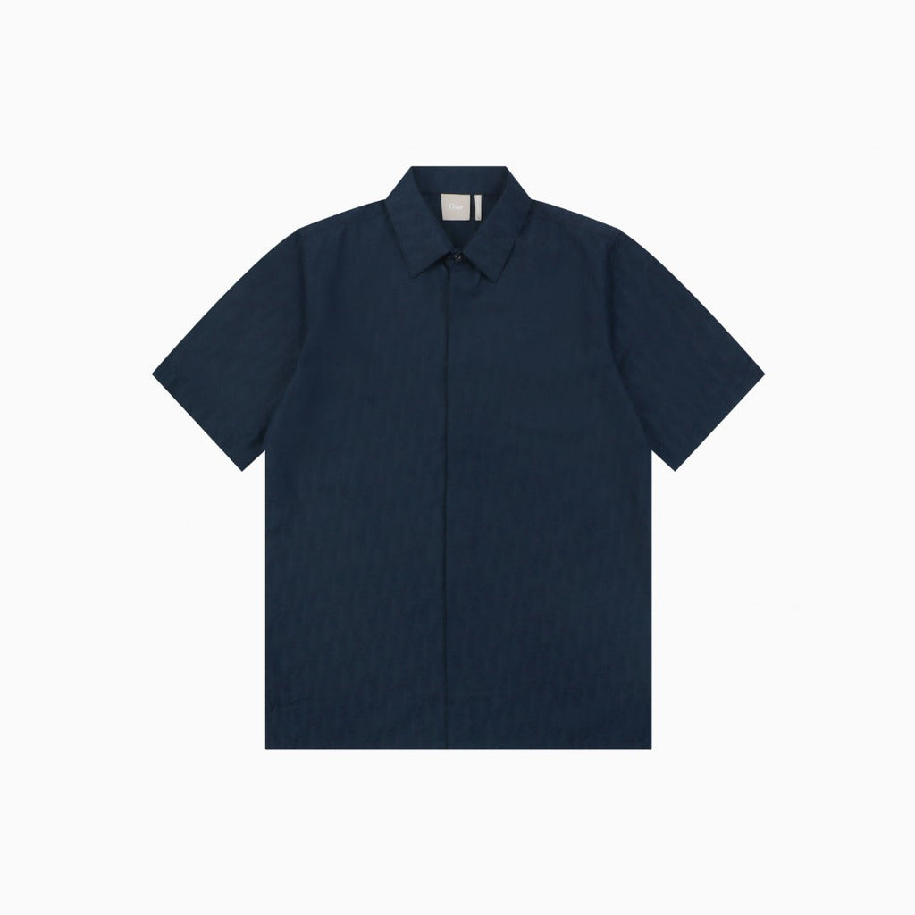 Dior All-Over Dior Oblique Jacquard Short Sleeve Woven Shirt — Navy