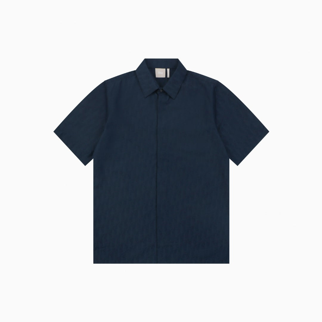 Dior All-Over Dior Oblique Jacquard Short Sleeve Woven Shirt — Navy