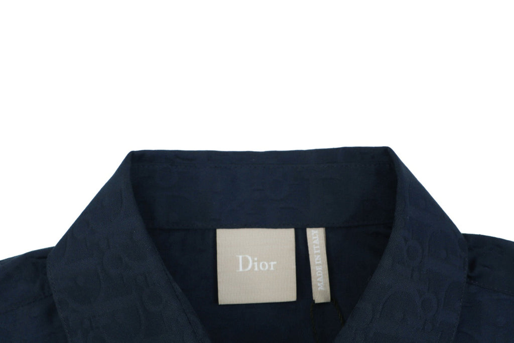 Dior All-Over Dior Oblique Jacquard Short Sleeve Woven Shirt — Navy