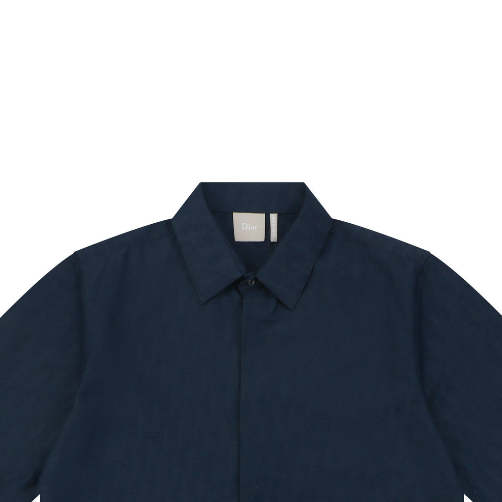 Dior All-Over Dior Oblique Jacquard Short Sleeve Woven Shirt — Navy