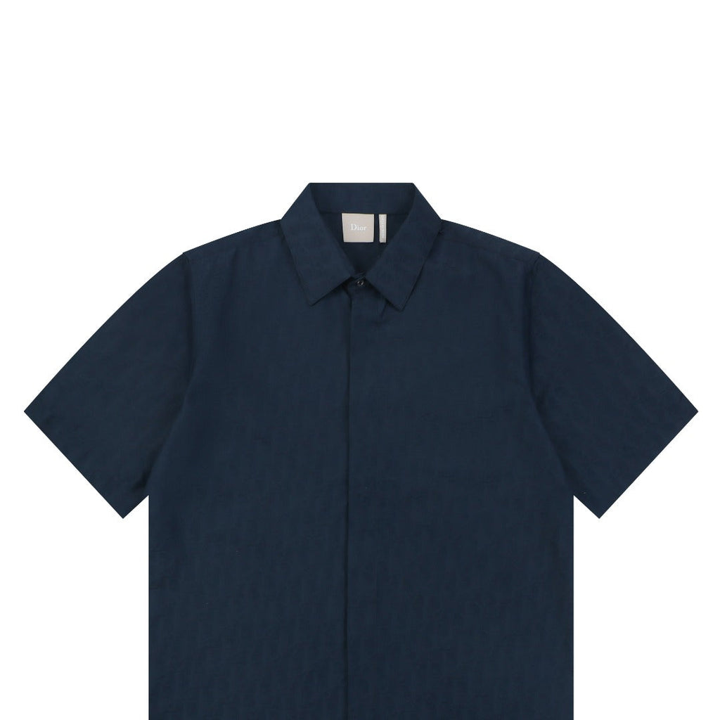 Dior All-Over Dior Oblique Jacquard Short Sleeve Woven Shirt — Navy
