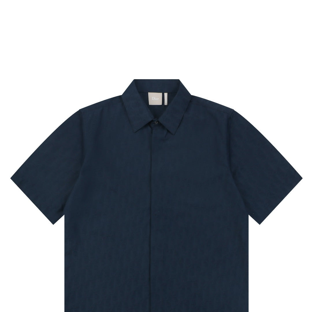 Dior All-Over Dior Oblique Jacquard Short Sleeve Woven Shirt — Navy