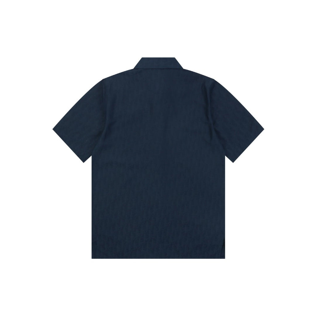 Dior All-Over Dior Oblique Jacquard Short Sleeve Woven Shirt — Navy