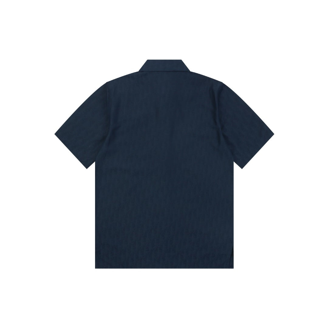 Dior All-Over Dior Oblique Jacquard Short Sleeve Woven Shirt — Navy