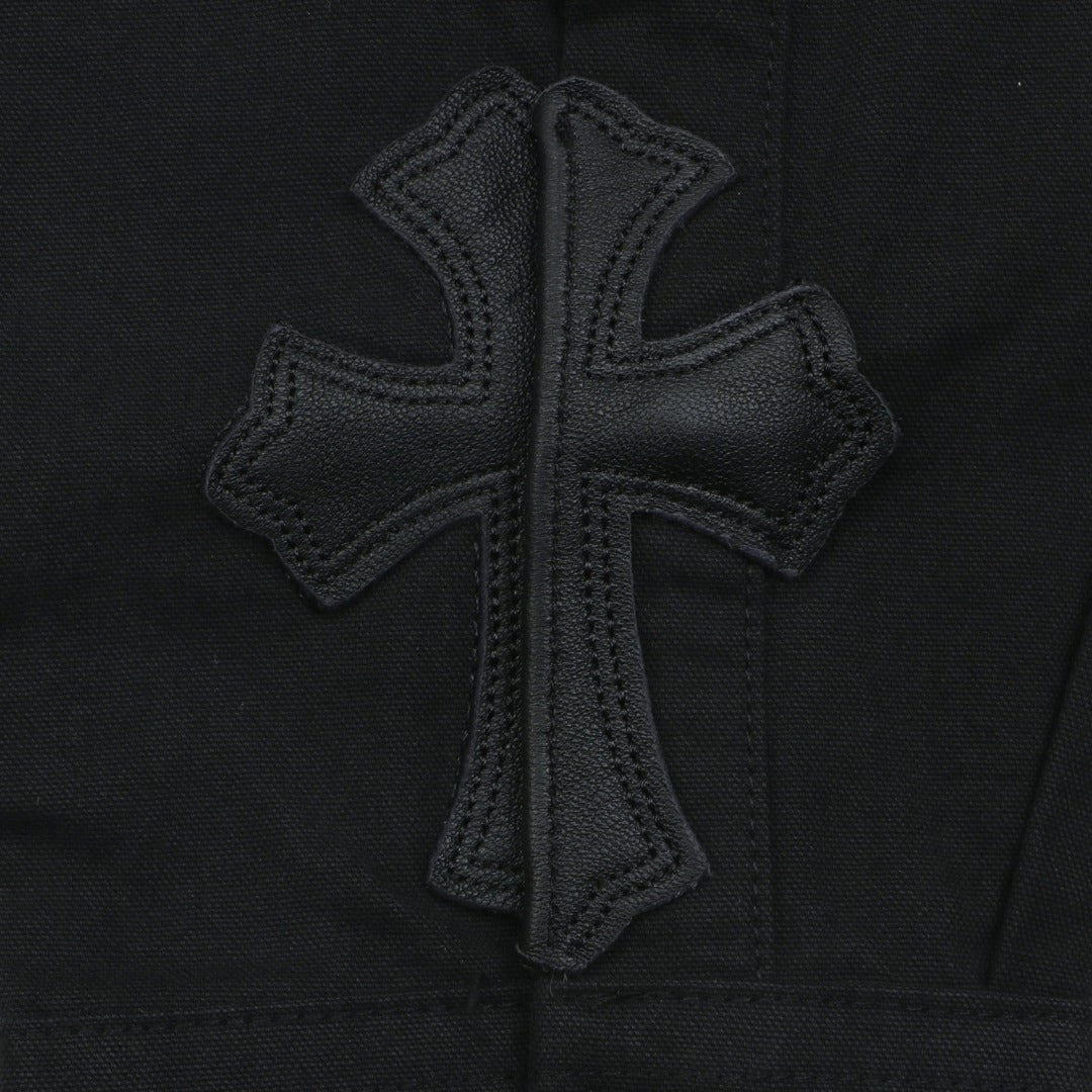 Chrome Hearts Cuff Cross Leather Patch Long Sleeve Shirt — Black