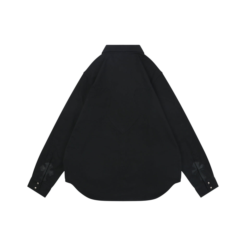 Chrome Hearts Cuff Cross Leather Patch Long Sleeve Shirt — Black