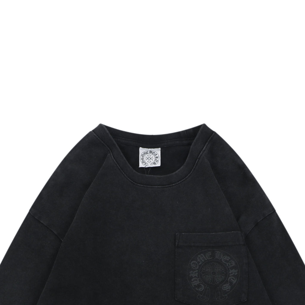 Chrome Hearts Shadow Cross Fleur Print Washed Long Sleeve Tee — Black
