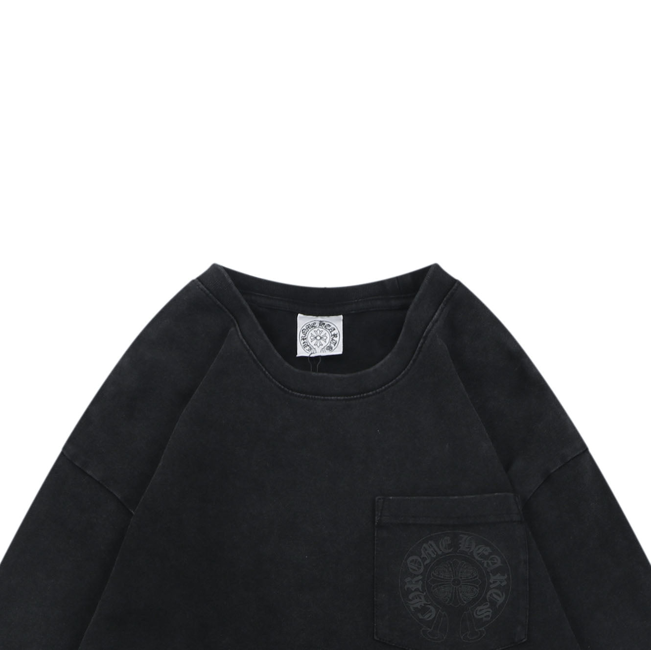 Chrome Hearts Shadow Cross Fleur Print Washed Long Sleeve Tee — Black
