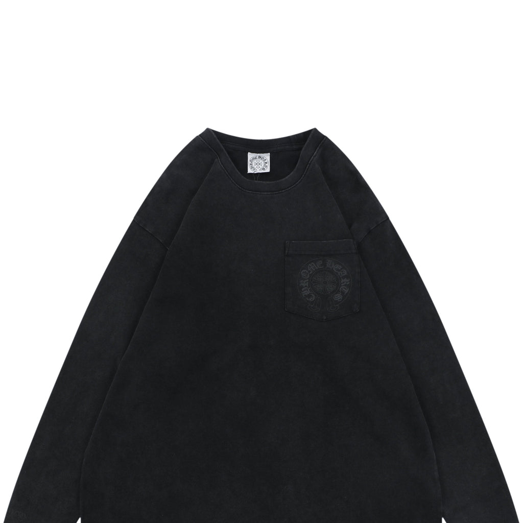 Chrome Hearts Shadow Cross Fleur Print Washed Long Sleeve Tee — Black