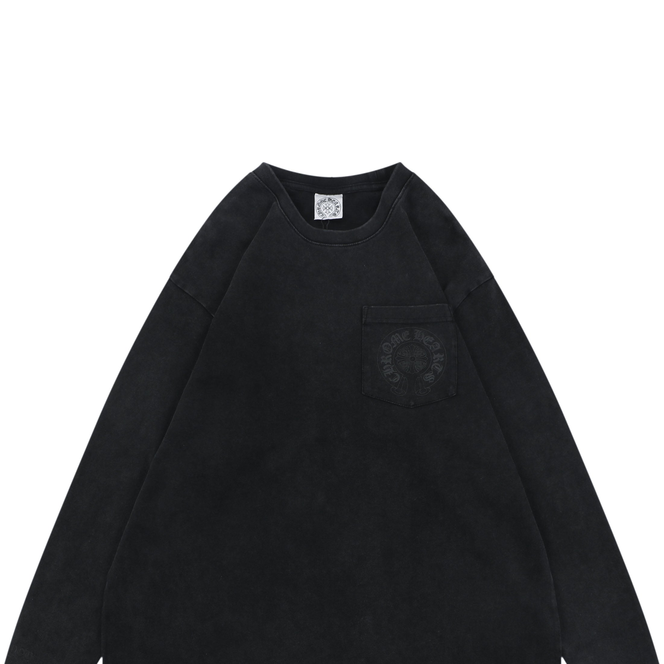 Chrome Hearts Shadow Cross Fleur Print Washed Long Sleeve Tee — Black