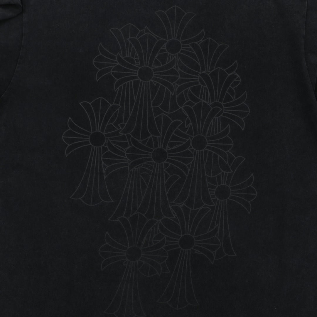 Chrome Hearts Shadow Cross Fleur Print Washed Long Sleeve Tee — Black