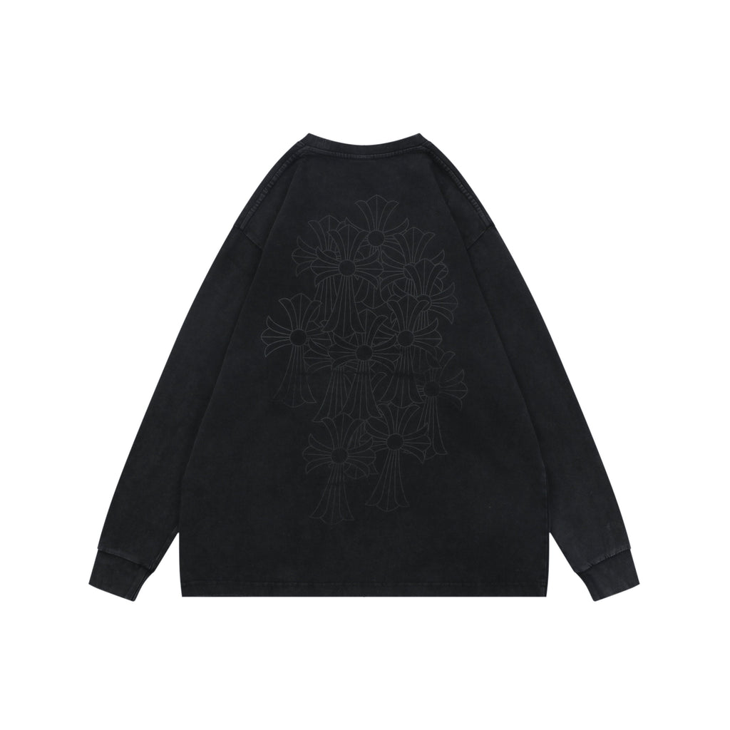 Chrome Hearts Shadow Cross Fleur Print Washed Long Sleeve Tee — Black