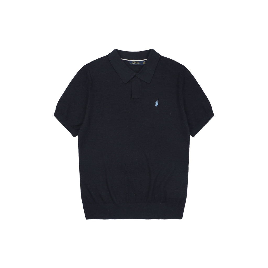 Ralph Lauren Pony Logo Crew Neck Knit Short Sleeve Top — Navy