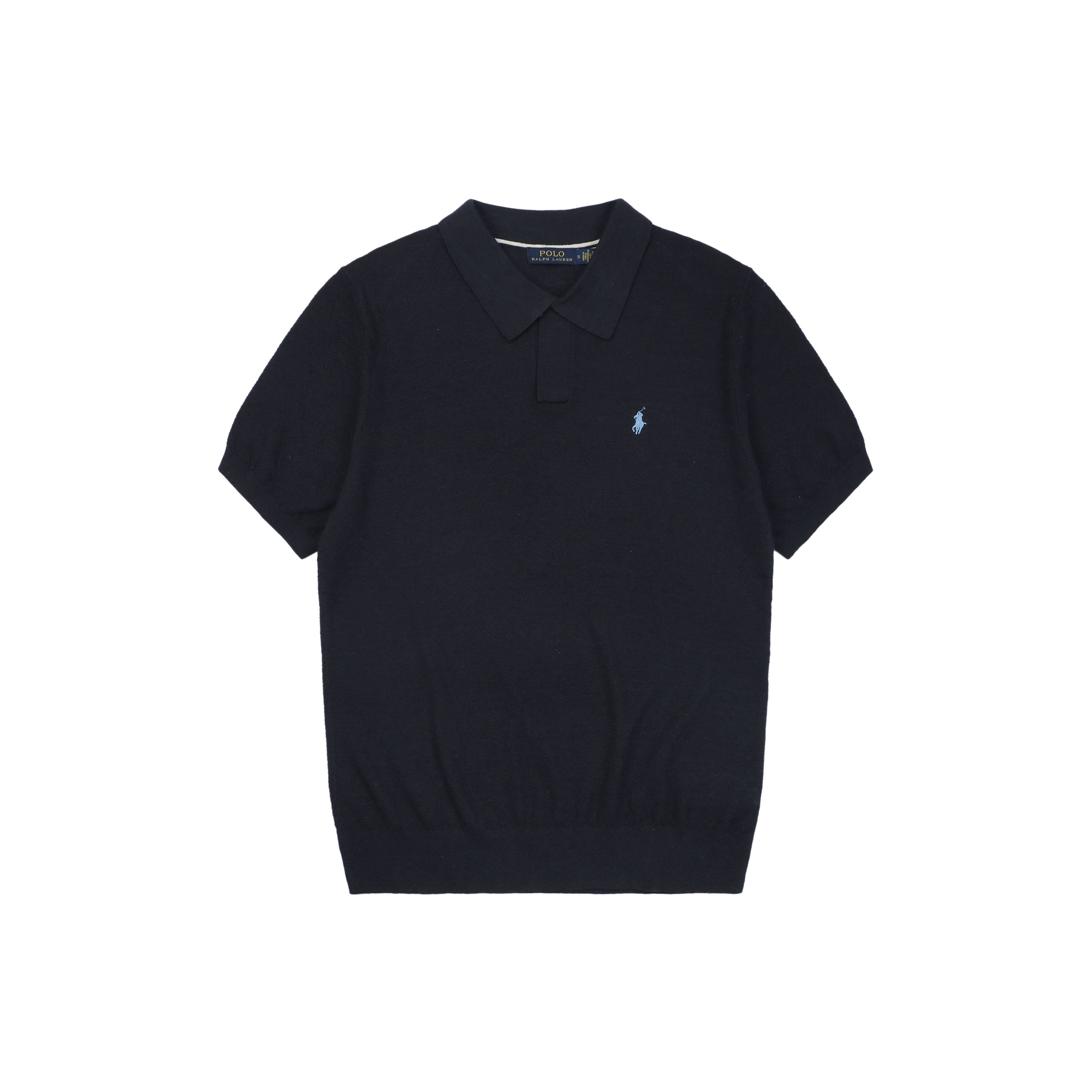 Ralph Lauren Pony Logo Crew Neck Knit Short Sleeve Top — Navy