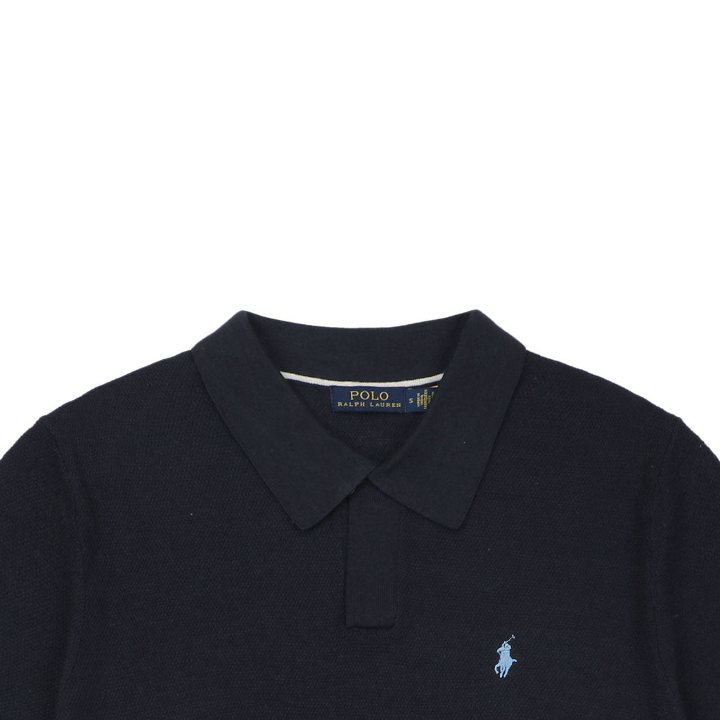 Ralph Lauren Pony Logo Crew Neck Knit Short Sleeve Top — Navy