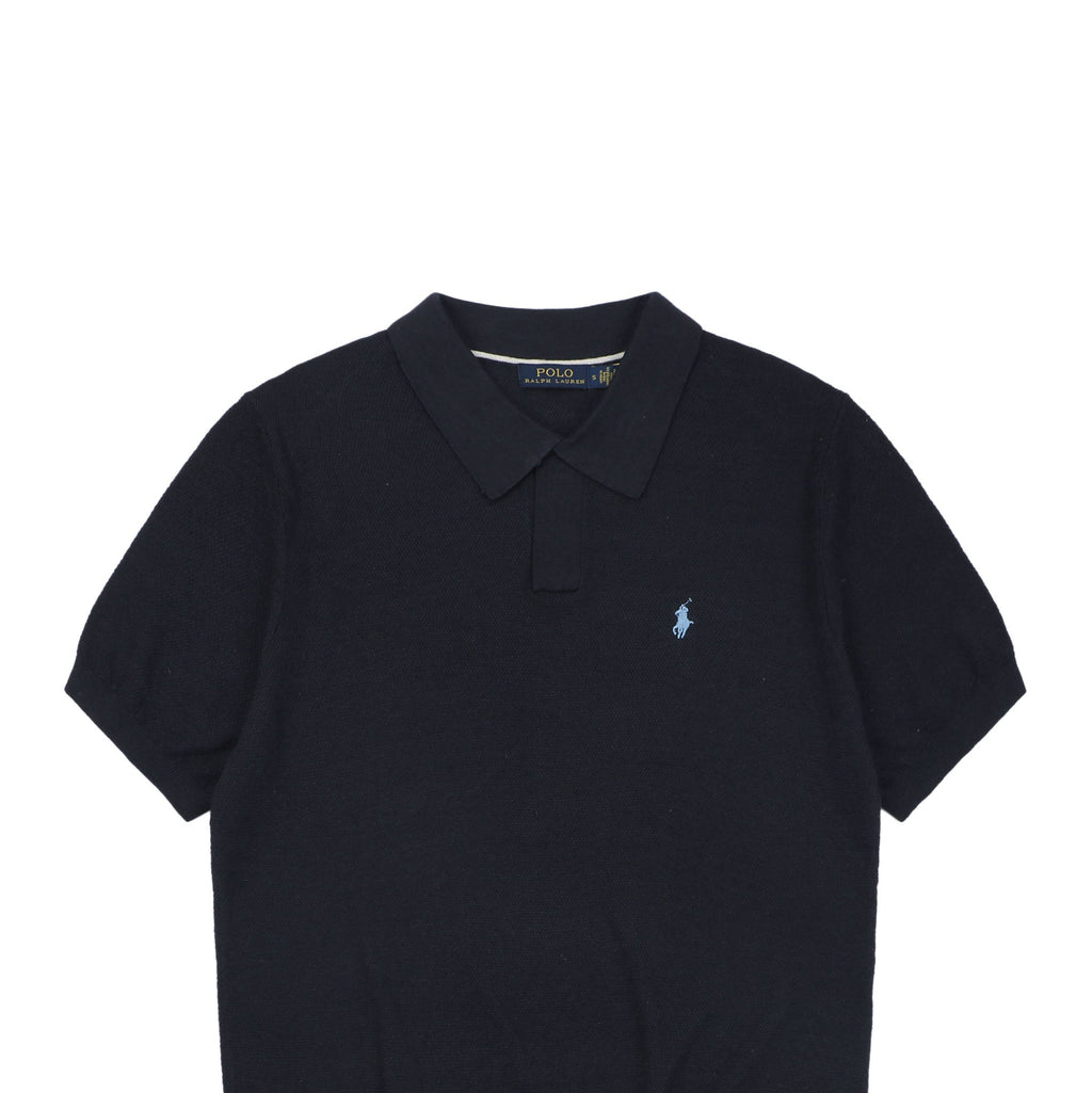 Ralph Lauren Pony Logo Crew Neck Knit Short Sleeve Top — Navy