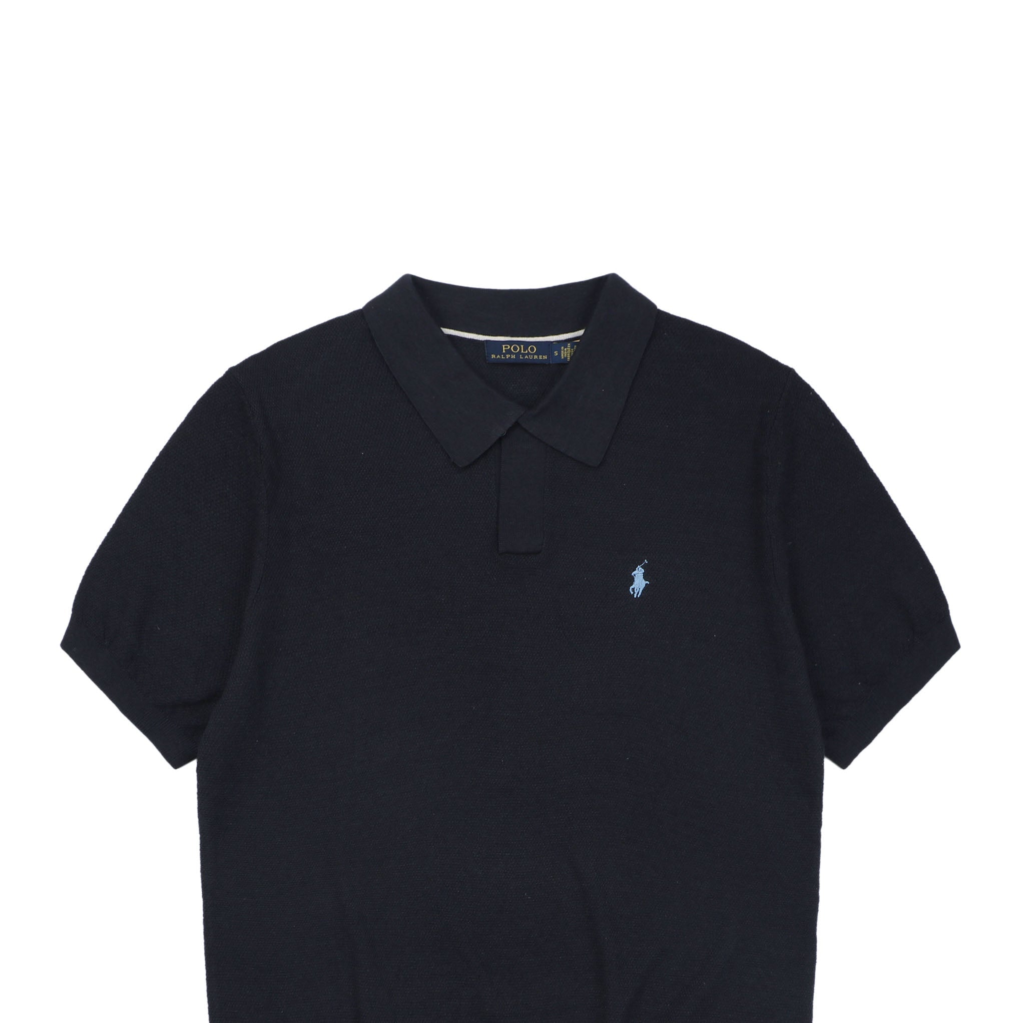 Ralph Lauren Pony Logo Crew Neck Knit Short Sleeve Top — Navy