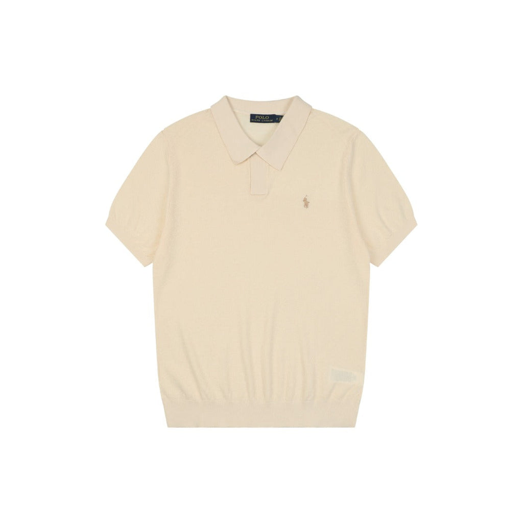 Ralph Lauren Pony Logo Concealed Snap Knit Polo Short Sleeve — Cream