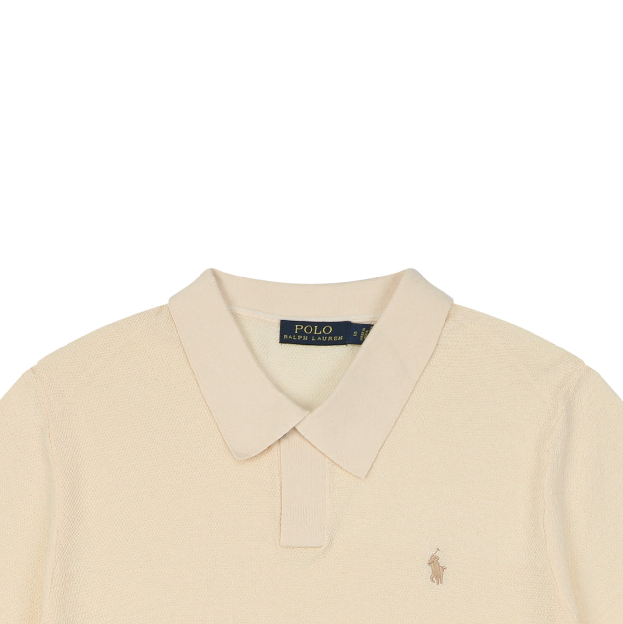 Ralph Lauren Pony Logo Concealed Snap Knit Polo Short Sleeve — Cream