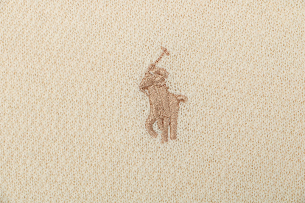 Ralph Lauren Pony Logo Concealed Snap Knit Polo Short Sleeve — Cream