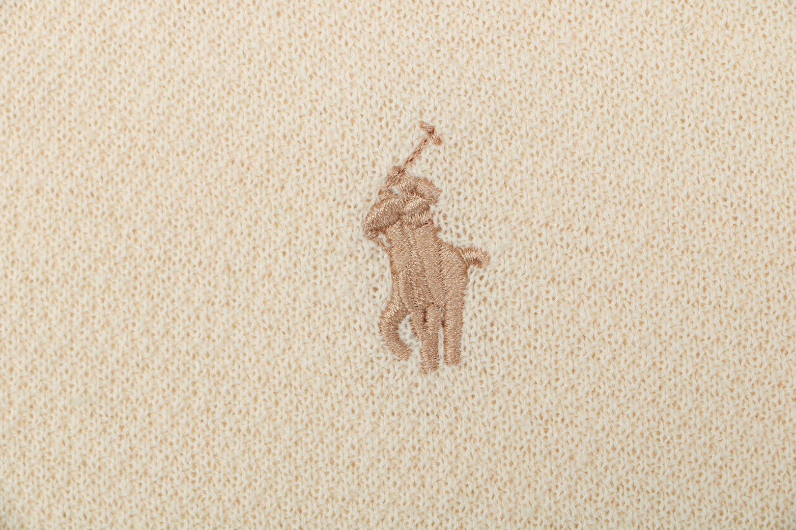Ralph Lauren Pony Logo Concealed Snap Knit Polo Short Sleeve — Cream