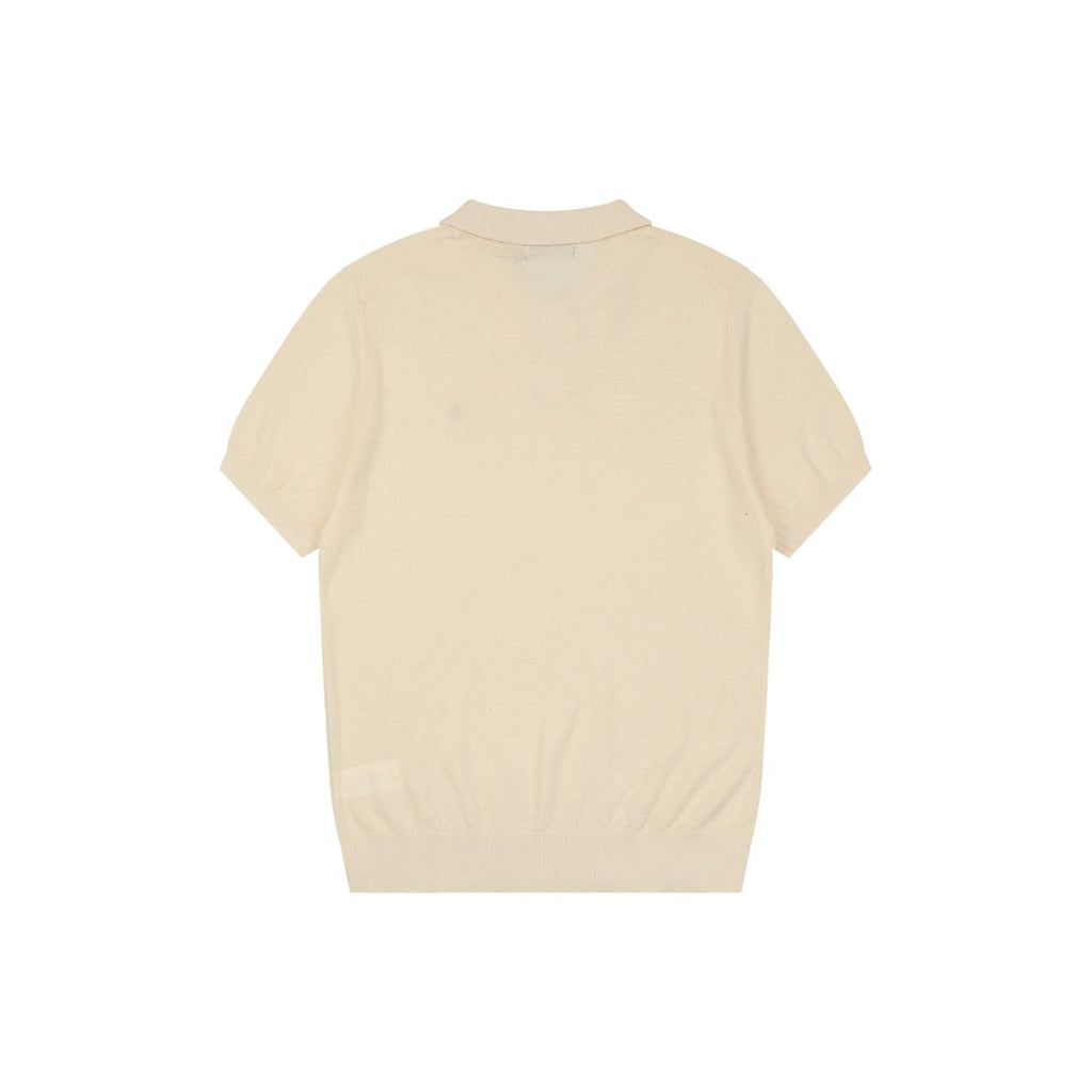 Ralph Lauren Pony Logo Concealed Snap Knit Polo Short Sleeve — Cream