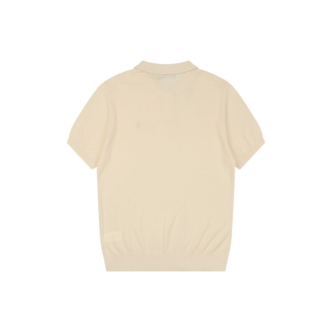 Ralph Lauren Pony Logo Concealed Snap Knit Polo Short Sleeve — Cream