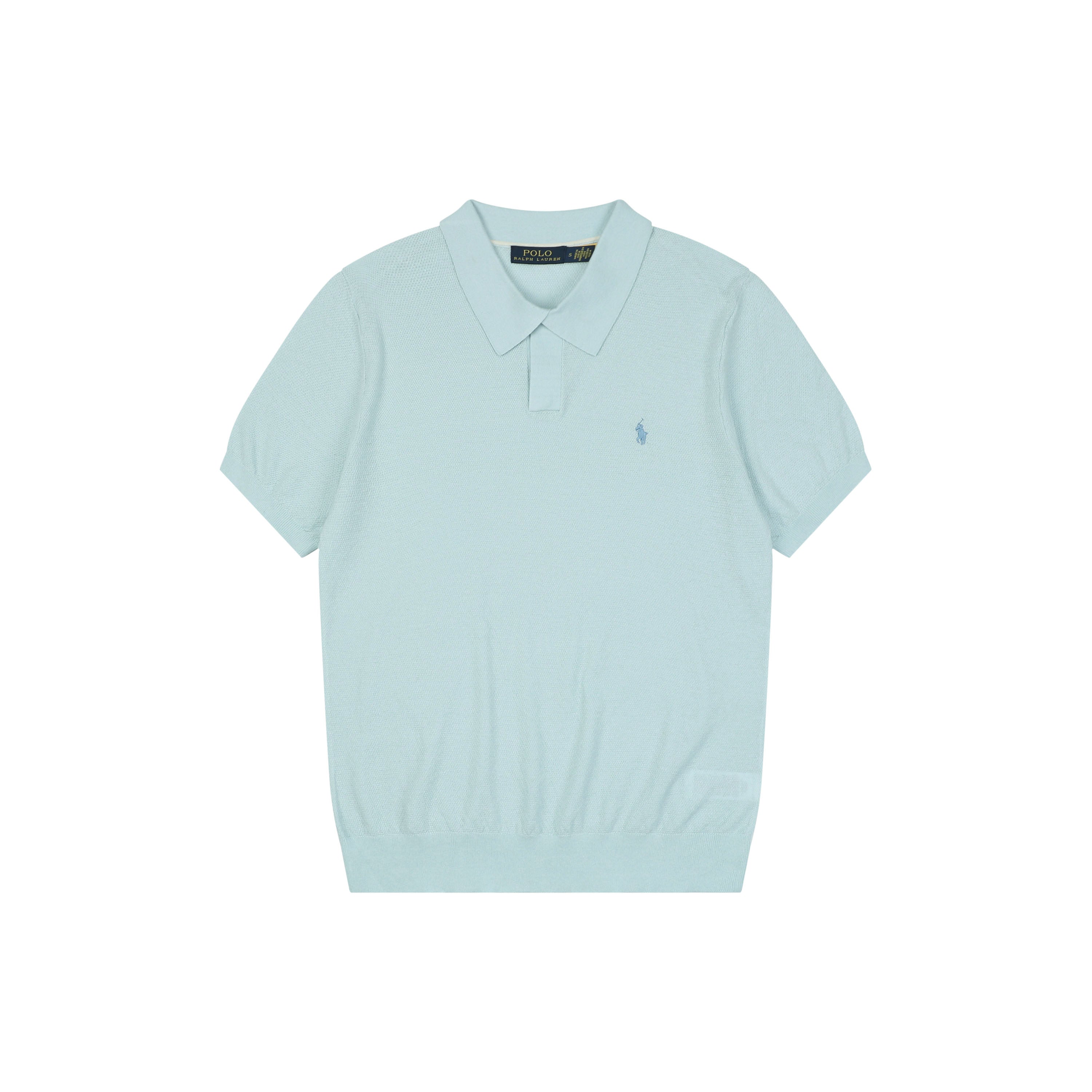 Ralph Lauren Pony Logo Concealed Snap Knit Polo Short Sleeve — Ice Blue