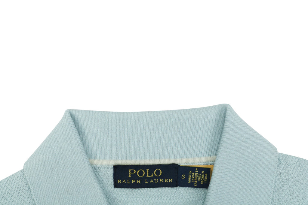Ralph Lauren Pony Logo Concealed Snap Knit Polo Short Sleeve — Ice Blue