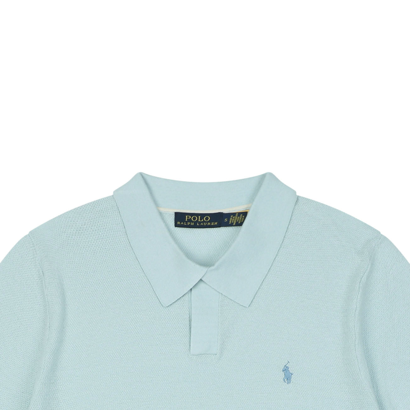 Ralph Lauren Pony Logo Concealed Snap Knit Polo Short Sleeve — Ice Blue