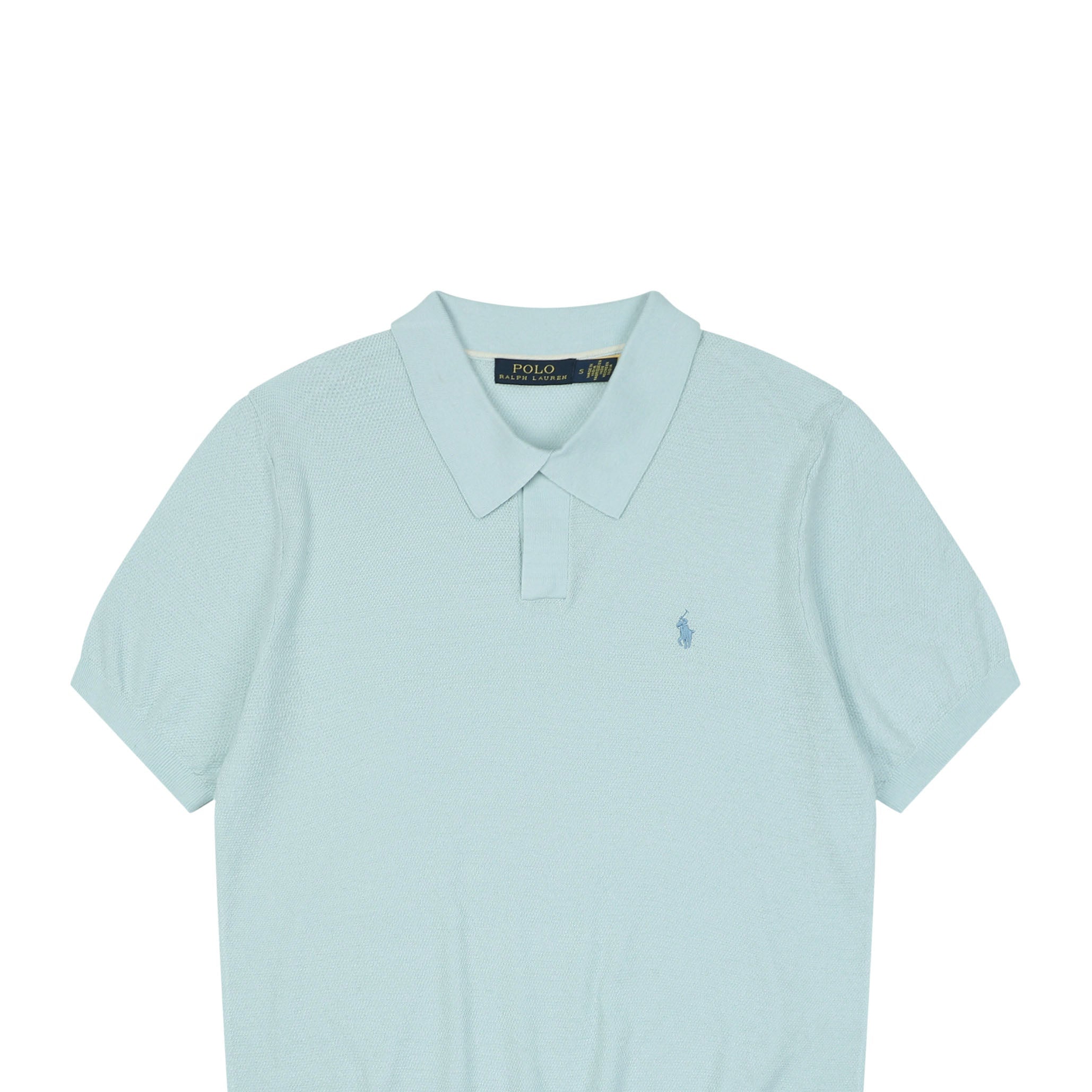 Ralph Lauren Pony Logo Concealed Snap Knit Polo Short Sleeve — Ice Blue