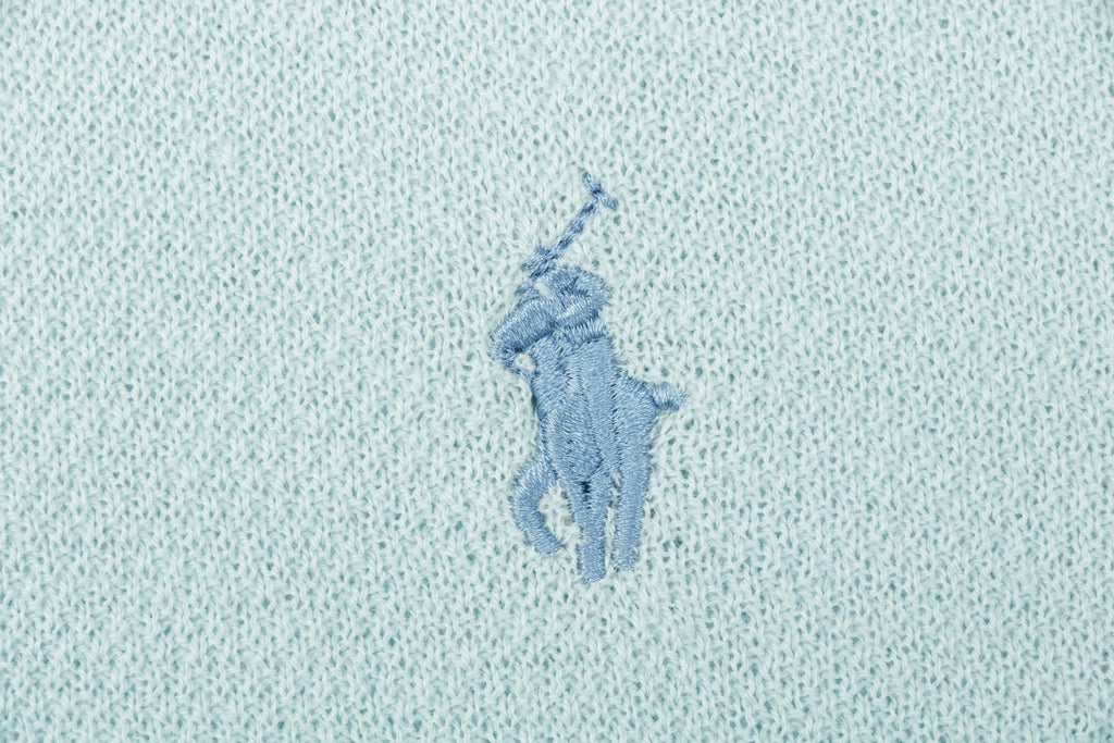 Ralph Lauren Pony Logo Concealed Snap Knit Polo Short Sleeve — Ice Blue