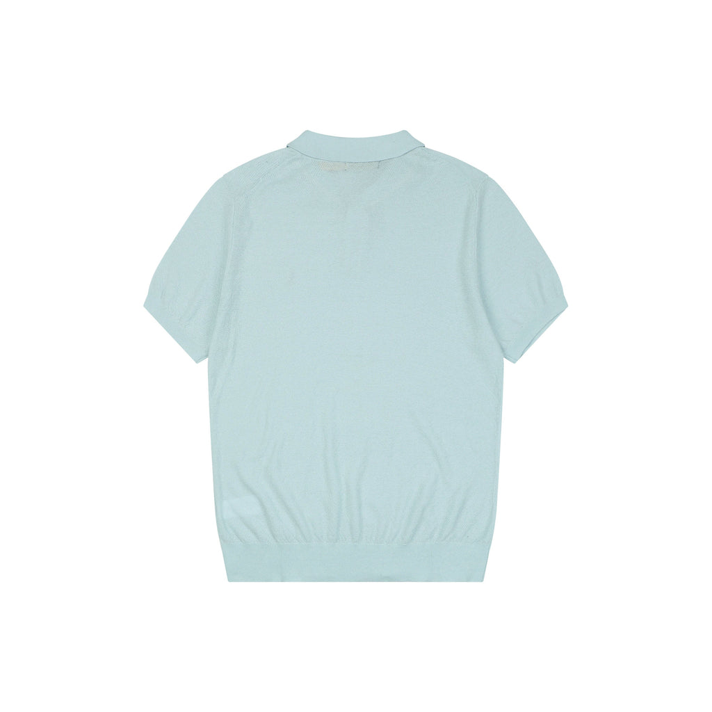 Ralph Lauren Pony Logo Concealed Snap Knit Polo Short Sleeve — Ice Blue