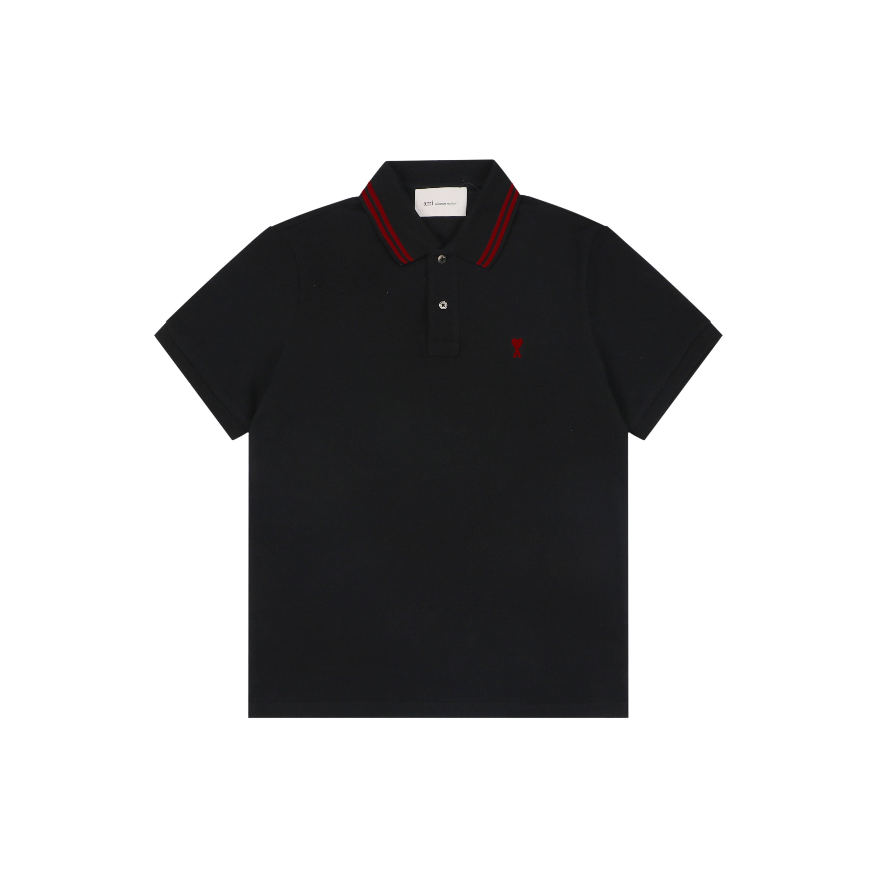 AMI Paris Ami de Coeur Contrast Collar Polo Short Sleeve — Black