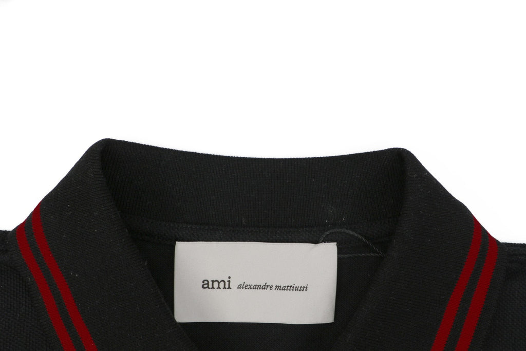 AMI Paris Ami de Coeur Contrast Collar Polo Short Sleeve — Black