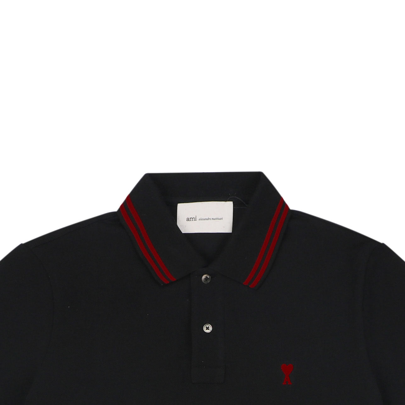 AMI Paris Ami de Coeur Contrast Collar Polo Short Sleeve — Black