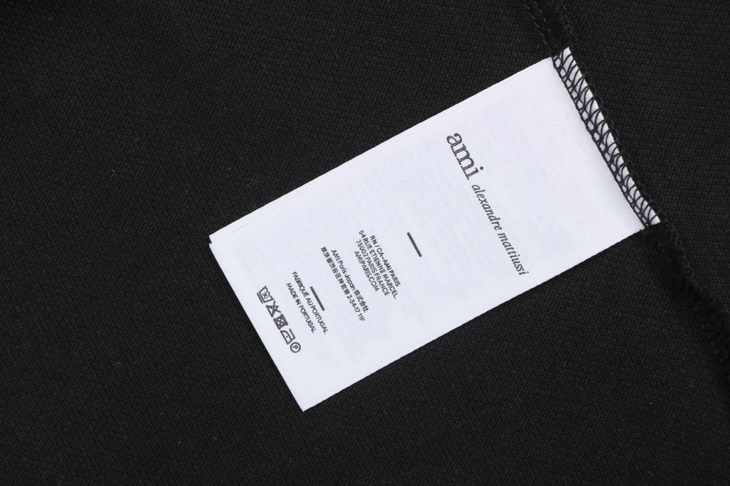 AMI Paris Ami de Coeur Contrast Collar Polo Short Sleeve — Black