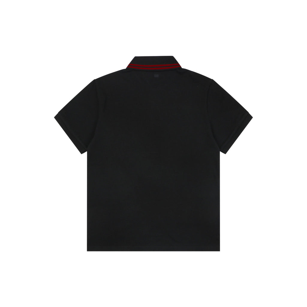 AMI Paris Ami de Coeur Contrast Collar Polo Short Sleeve — Black
