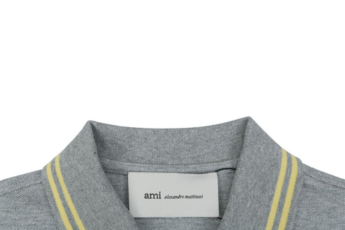 AMI Paris Ami de Coeur Contrast Collar Polo Short Sleeve — Grey