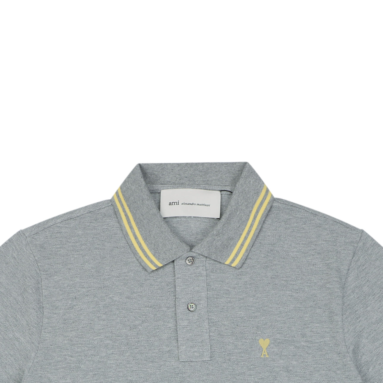 AMI Paris Ami de Coeur Contrast Collar Polo Short Sleeve — Grey